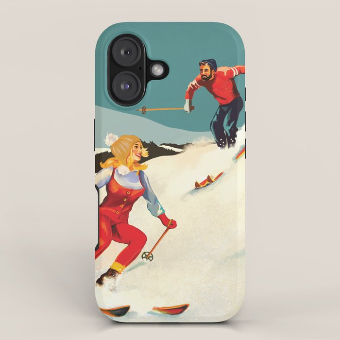 Retro Skiing Couple iPhone Case Gallery Image 1