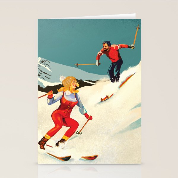 Retro Skiing Couple Stationery Card Gallery Image 2