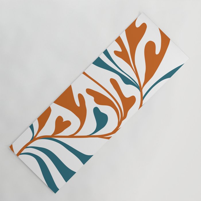 Modern Leaf Abstract Orange and Teal Yoga Mat Gallery Image 1