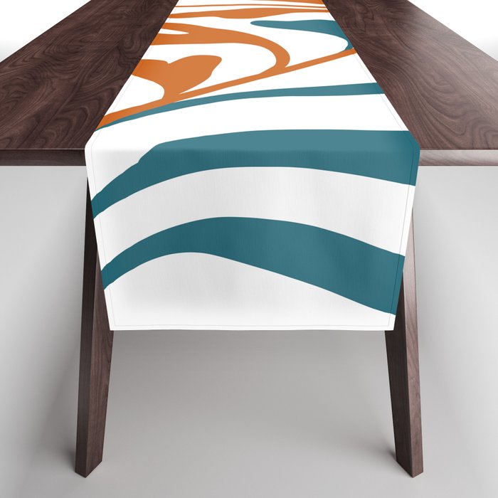 Modern Leaf Abstract Orange and Teal Table Runner Gallery Image 1