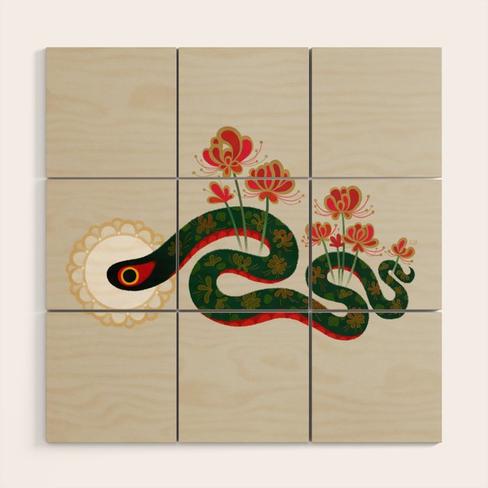 Snake and flowers Wood Wall Art Gallery Image 1