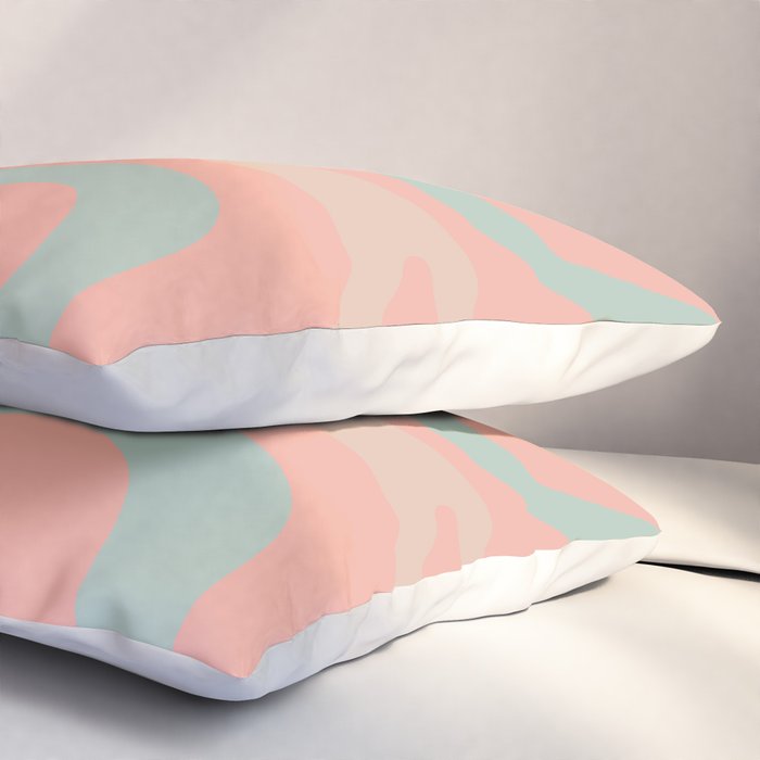 Retro Liquid Swirl Abstract Square Pattern in Pastel Blush Mint Pillow Sham Gallery Image 3