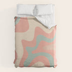 Retro Liquid Swirl Abstract Square Pattern in Pastel Blush Mint Duvet Cover Gallery Image 6