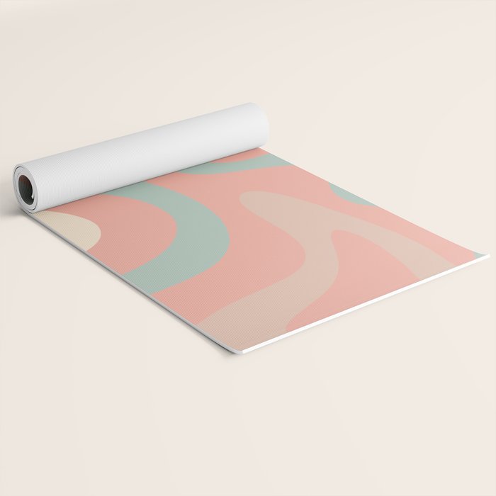Retro Liquid Swirl Abstract Square Pattern in Pastel Blush Mint Yoga Mat Gallery Image 2