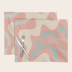 Retro Liquid Swirl Abstract Square Pattern in Pastel Blush Mint Placemat Gallery Image 1