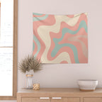 Retro Liquid Swirl Abstract Square Pattern in Pastel Blush Mint Wall Tapestry Gallery Image 2