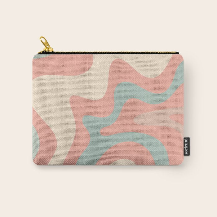 Retro Liquid Swirl Abstract Square Pattern in Pastel Blush Mint Carry All Pouch Gallery Image 1