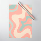 Retro Liquid Swirl Abstract Square Pattern in Pastel Blush Mint Wrapping Paper Gallery Image 1