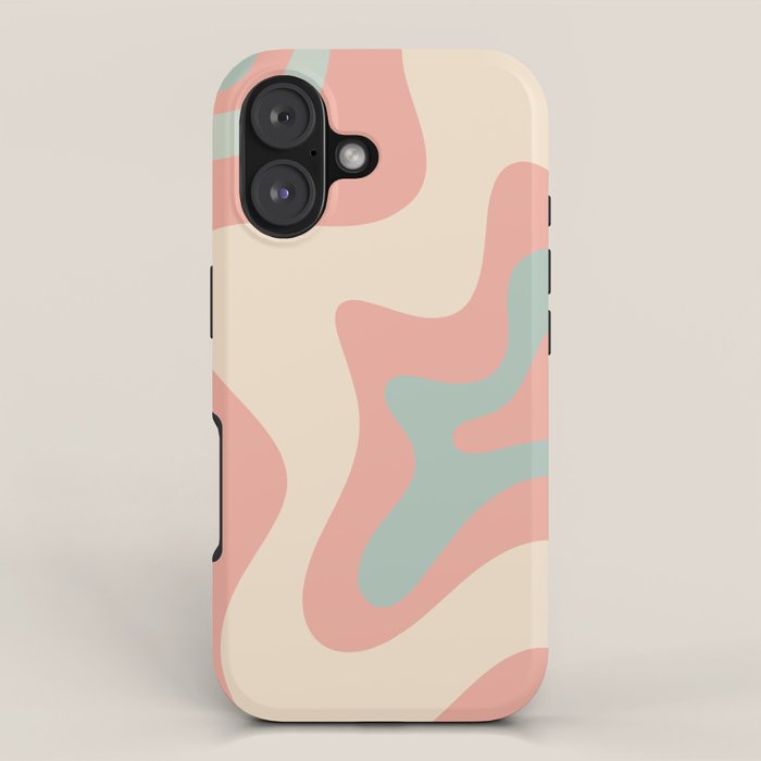 Retro Liquid Swirl Abstract Square Pattern in Pastel Blush Mint iPhone Case Gallery Image 1