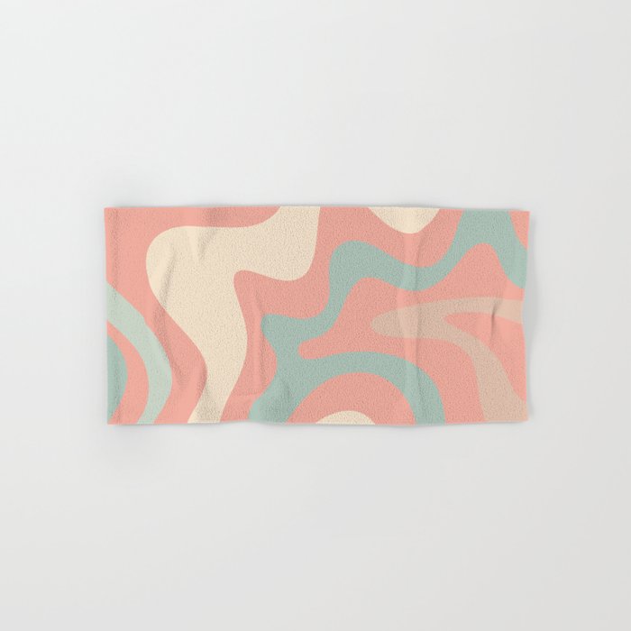 Retro Liquid Swirl Abstract Square Pattern in Pastel Blush Mint Bath Towel Gallery Image 1