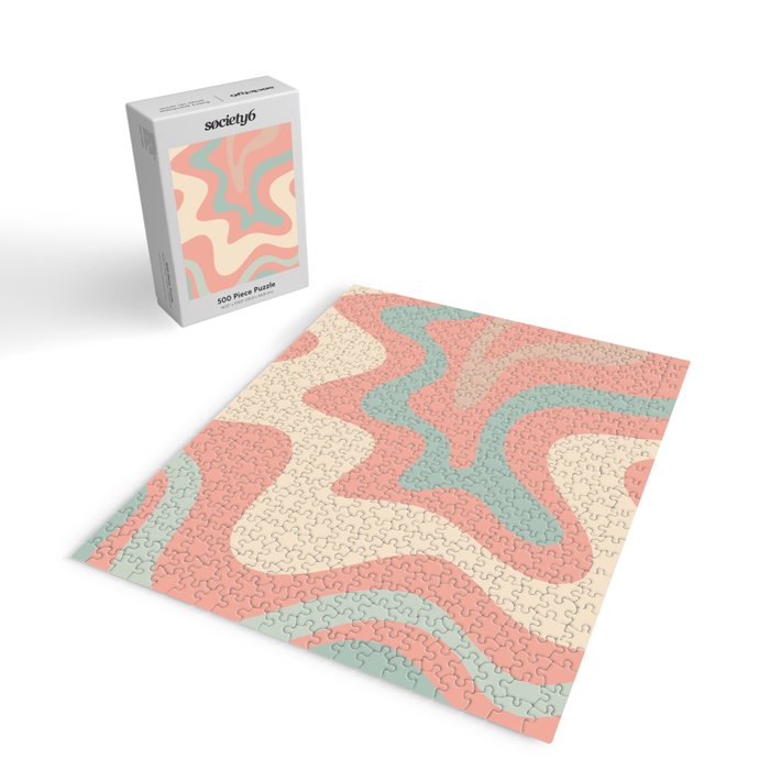 Retro Liquid Swirl Abstract Square Pattern in Pastel Blush Mint Jigsaw Puzzle Gallery Image 2
