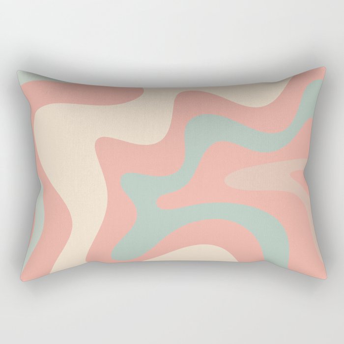 Retro Liquid Swirl Abstract Square Pattern in Pastel Blush Mint Rectangular Pillow Gallery Image 1