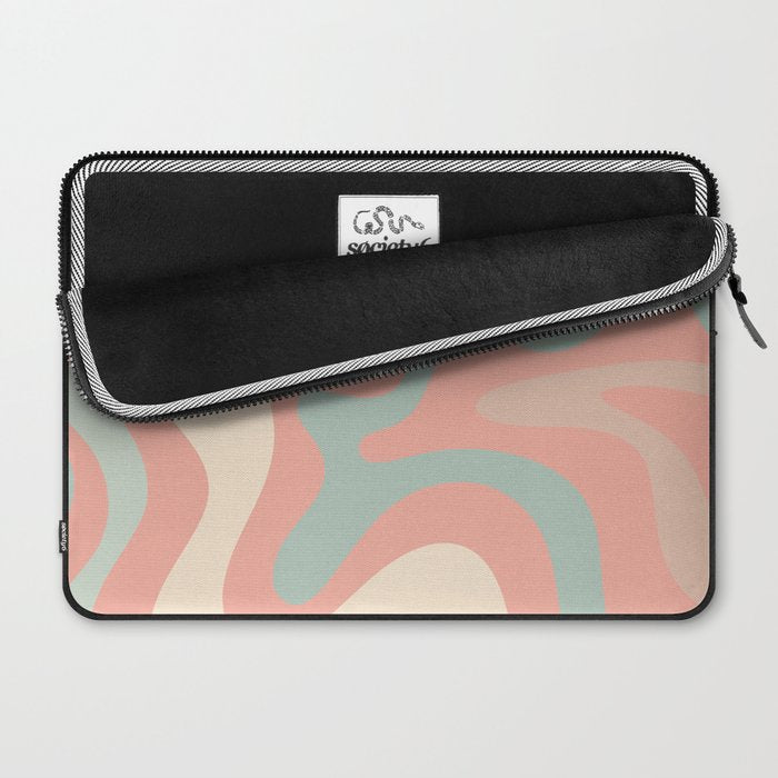 Retro Liquid Swirl Abstract Square Pattern in Pastel Blush Mint Laptop Sleeve Gallery Image 2