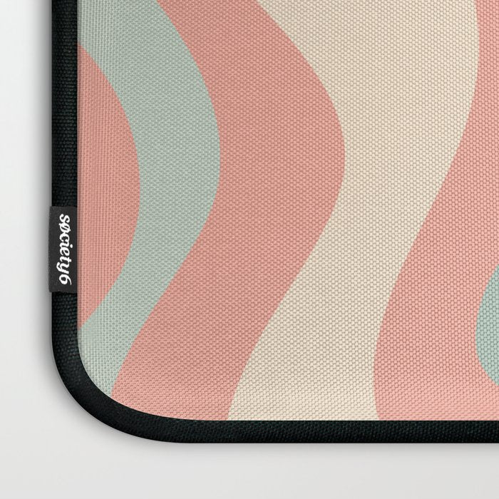 Retro Liquid Swirl Abstract Square Pattern in Pastel Blush Mint Laptop Sleeve Gallery Image 3