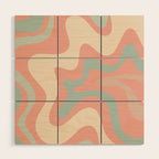 Retro Liquid Swirl Abstract Square Pattern in Pastel Blush Mint Wood Wall Art Gallery Image 1