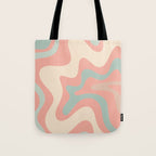Retro Liquid Swirl Abstract Square Pattern in Pastel Blush Mint Tote Bag Gallery Image 1