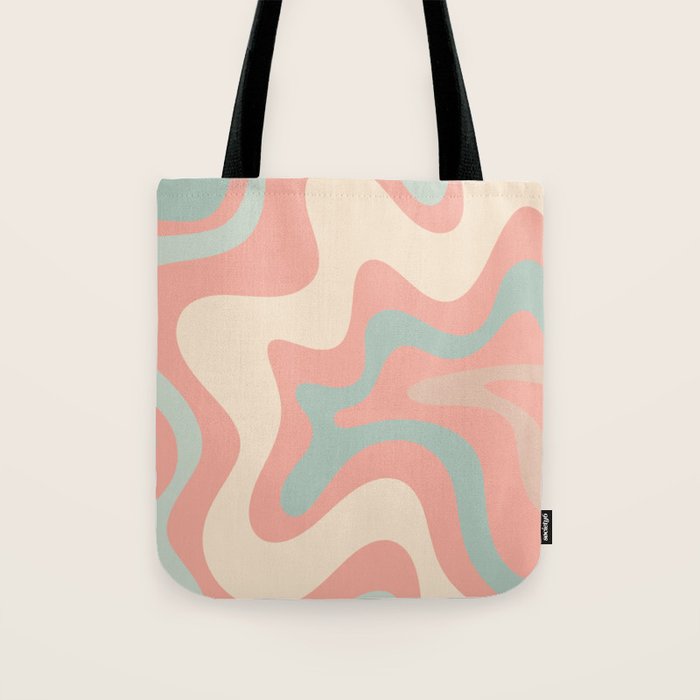 Retro Liquid Swirl Abstract Square Pattern in Pastel Blush Mint Tote Bag Gallery Image 1