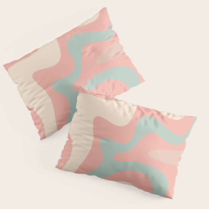 Retro Liquid Swirl Abstract Square Pattern in Pastel Blush Mint Pillow Sham Gallery Image 3