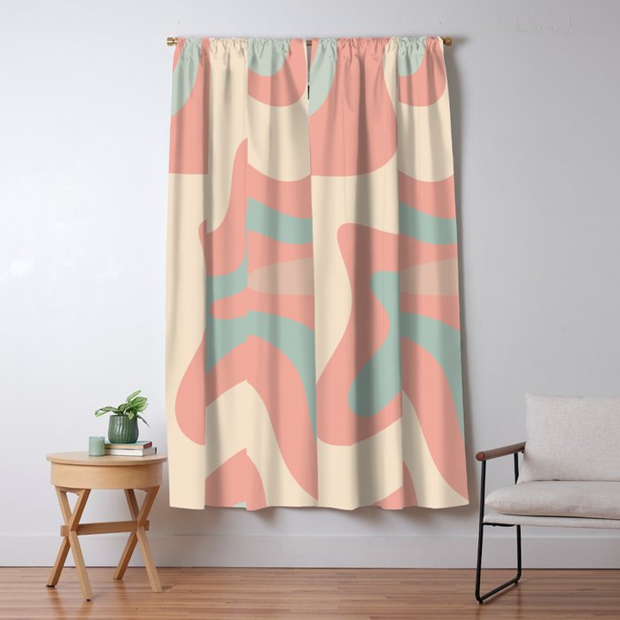 Retro Liquid Swirl Abstract Square Pattern in Pastel Blush Mint Window Curtain Gallery Image 5