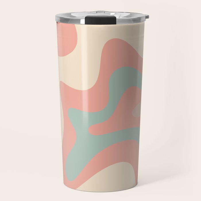 Retro Liquid Swirl Abstract Square Pattern in Pastel Blush Mint Travel Mug Gallery Image 1