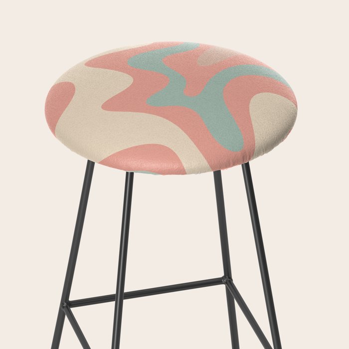 Retro Liquid Swirl Abstract Square Pattern in Pastel Blush Mint Stool Gallery Image 2