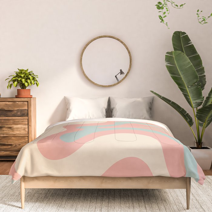 Retro Liquid Swirl Abstract Square Pattern in Pastel Blush Mint Comforter Gallery Image 3