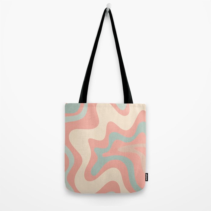 Retro Liquid Swirl Abstract Square Pattern in Pastel Blush Mint Tote Bag Gallery Image 2