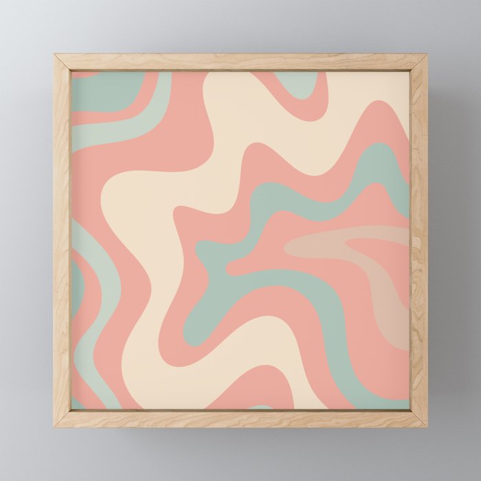 Retro Liquid Swirl Abstract Square Pattern in Pastel Blush Mint Mini Art Print Gallery Image 1