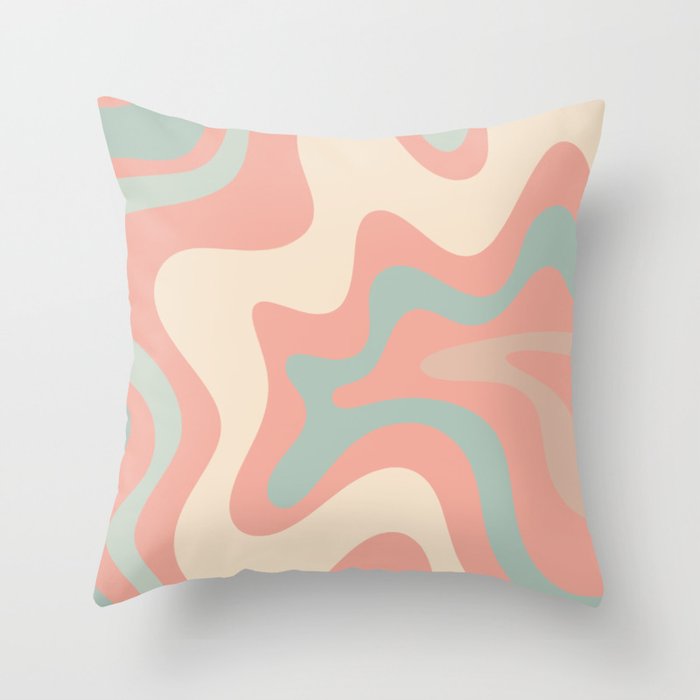 Retro Liquid Swirl Abstract Square Pattern in Pastel Blush Mint Throw Pillow Gallery Image 1