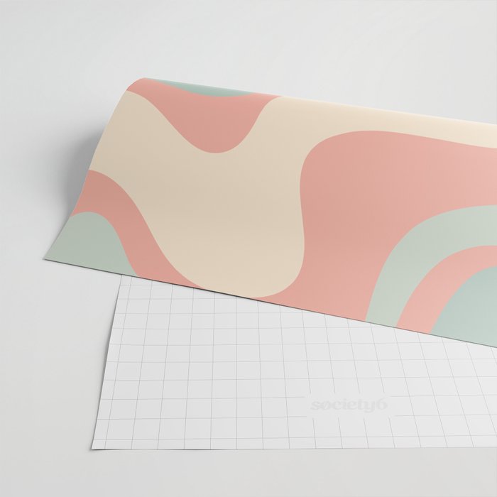 Retro Liquid Swirl Abstract Square Pattern in Pastel Blush Mint Wrapping Paper Gallery Image 2