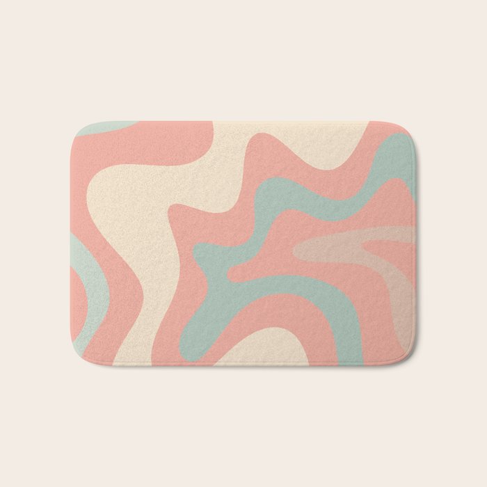 Retro Liquid Swirl Abstract Square Pattern in Pastel Blush Mint Bath Mat Gallery Image 1