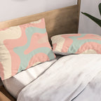 Retro Liquid Swirl Abstract Square Pattern in Pastel Blush Mint Pillow Sham Gallery Image 2