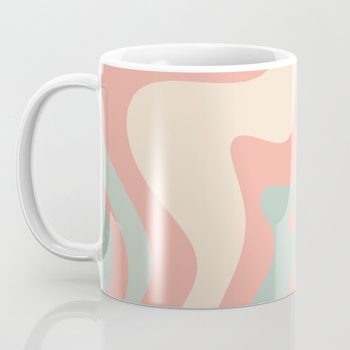 Retro Liquid Swirl Abstract Square Pattern in Pastel Blush Mint Coffee Mug Gallery Image 3