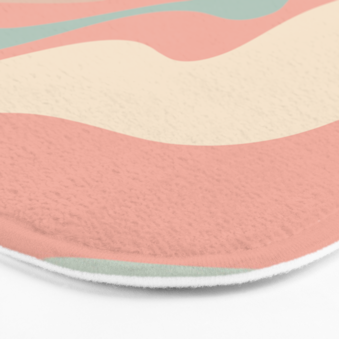 Retro Liquid Swirl Abstract Square Pattern in Pastel Blush Mint Bath Mat Gallery Image 3