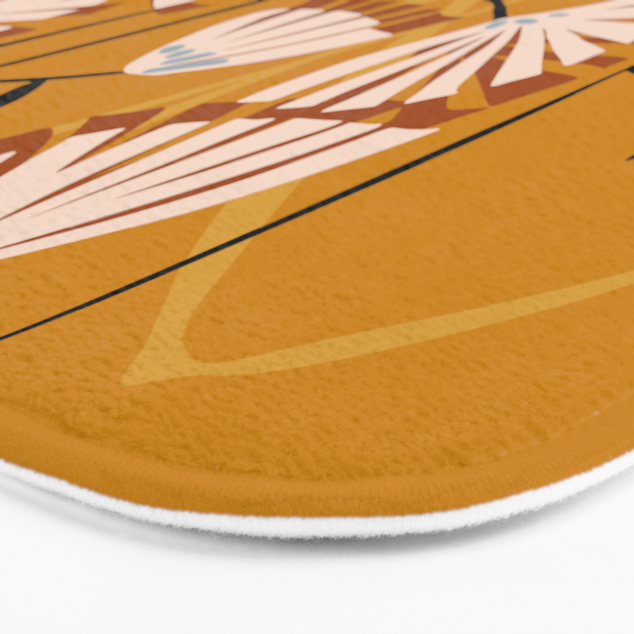 Linocut flower meadow mustard yellow Bath Mat Gallery Image 3