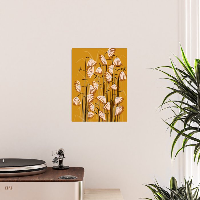 Linocut flower meadow mustard yellow Poster Gallery Image 2