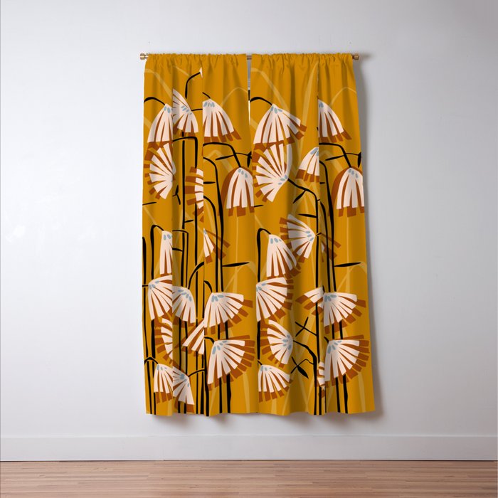 Linocut flower meadow mustard yellow Window Curtain Gallery Image 3