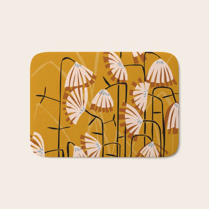 Linocut flower meadow mustard yellow Bath Mat Gallery Image 1