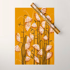 Linocut flower meadow mustard yellow Wrapping Paper Gallery Image 1