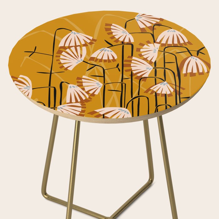 Linocut flower meadow mustard yellow Side Table Gallery Image 2