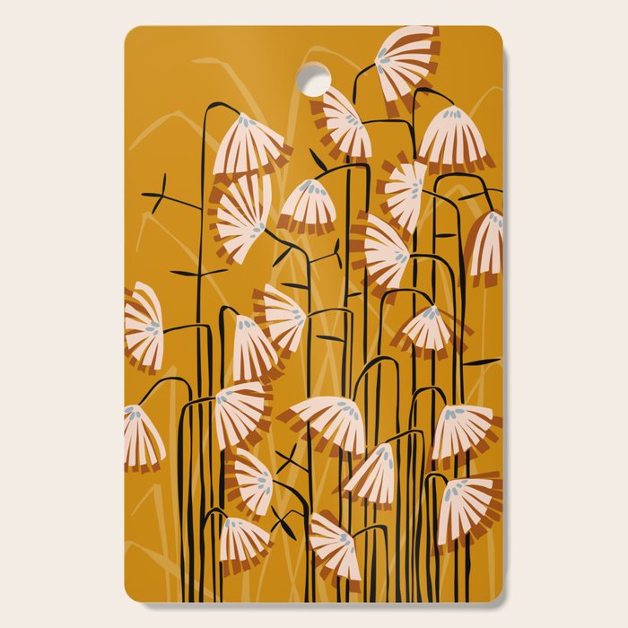 Linocut flower meadow mustard yellow Cutting Board Gallery Image 1