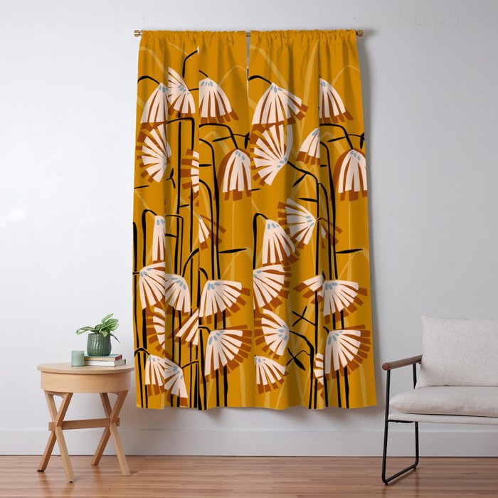 Linocut flower meadow mustard yellow Window Curtain Gallery Image 5