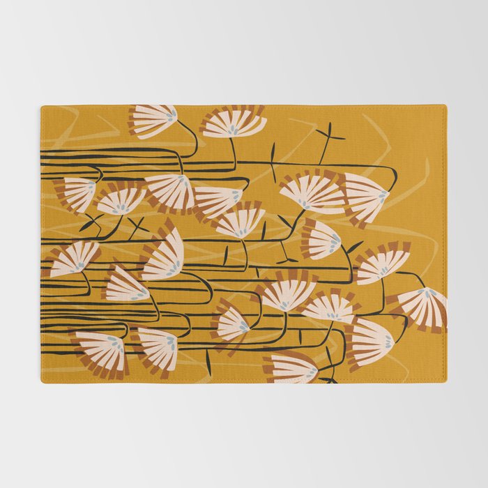 Linocut flower meadow mustard yellow Rug Gallery Image 2