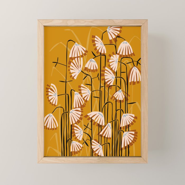Linocut flower meadow mustard yellow Mini Art Print Gallery Image 1