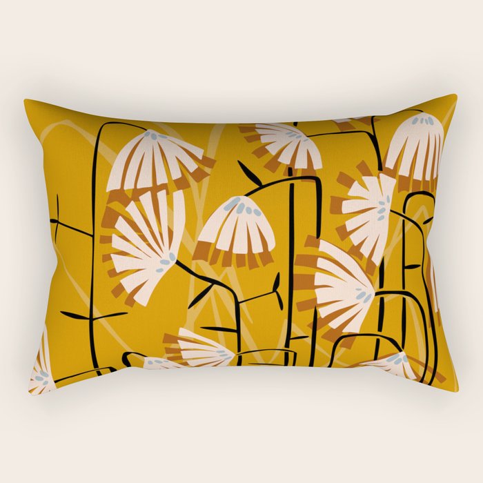 Linocut flower meadow mustard yellow Rectangular Pillow Gallery Image 2