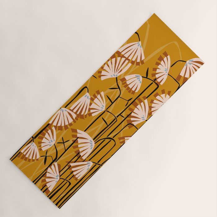Linocut flower meadow mustard yellow Yoga Mat Gallery Image 1
