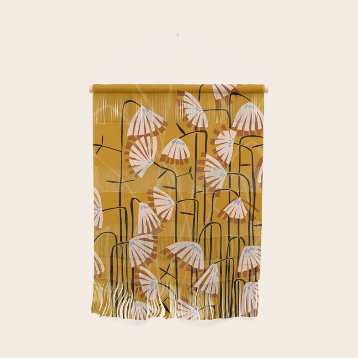 Linocut flower meadow mustard yellow Wall Hanging Gallery Image 1