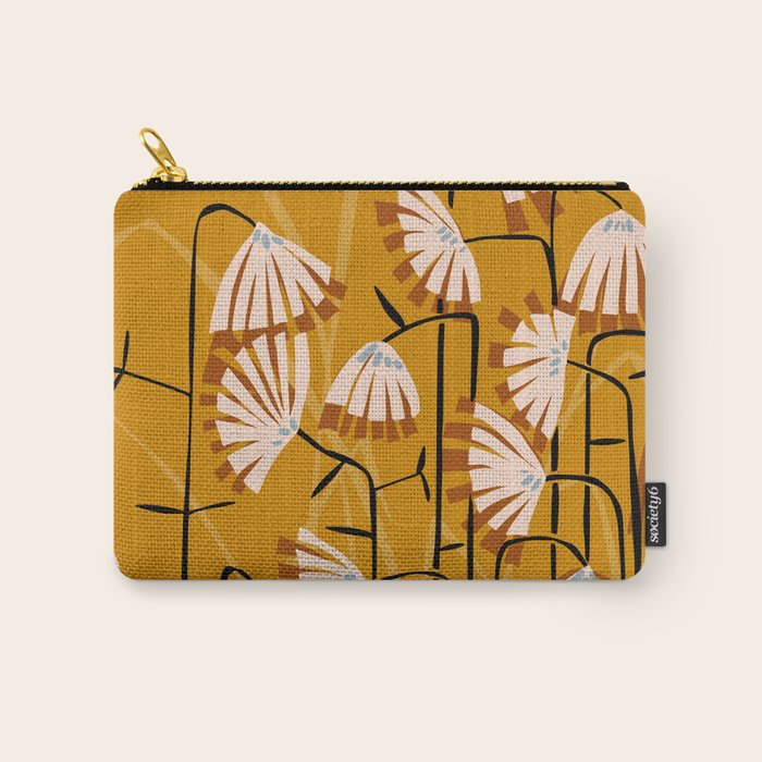 Linocut flower meadow mustard yellow Carry All Pouch Gallery Image 1