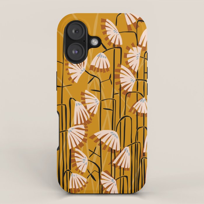 Linocut Flower Meadow Mustard Yellow Iphone Case
