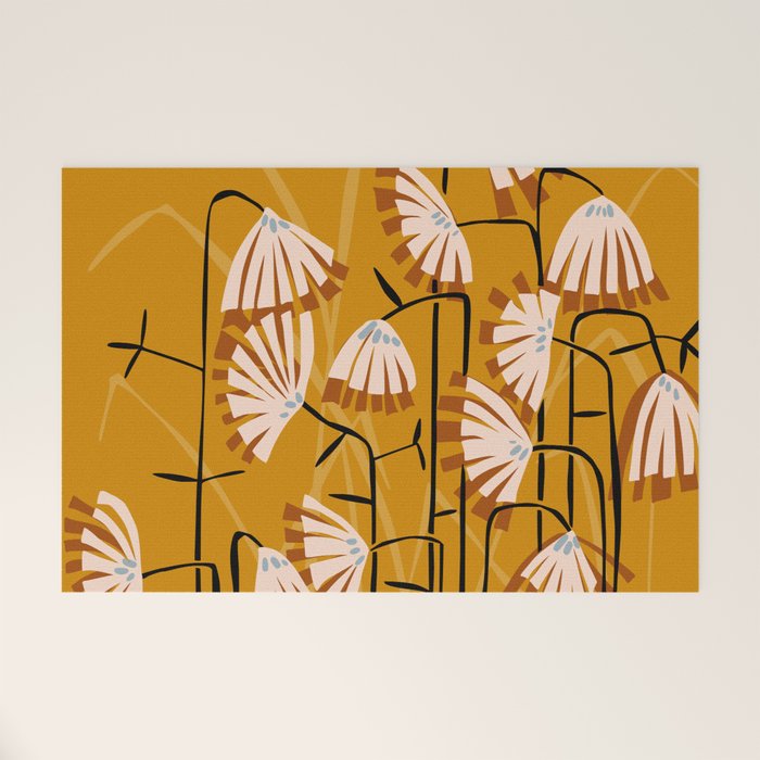 Linocut flower meadow mustard yellow Welcome Mat Gallery Image 1